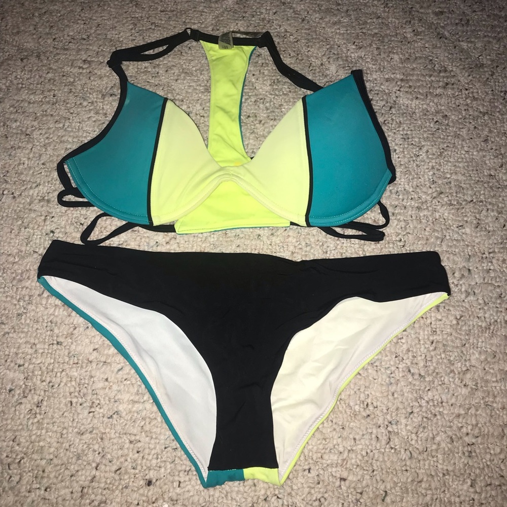 PINK yellow and blue neon bikini